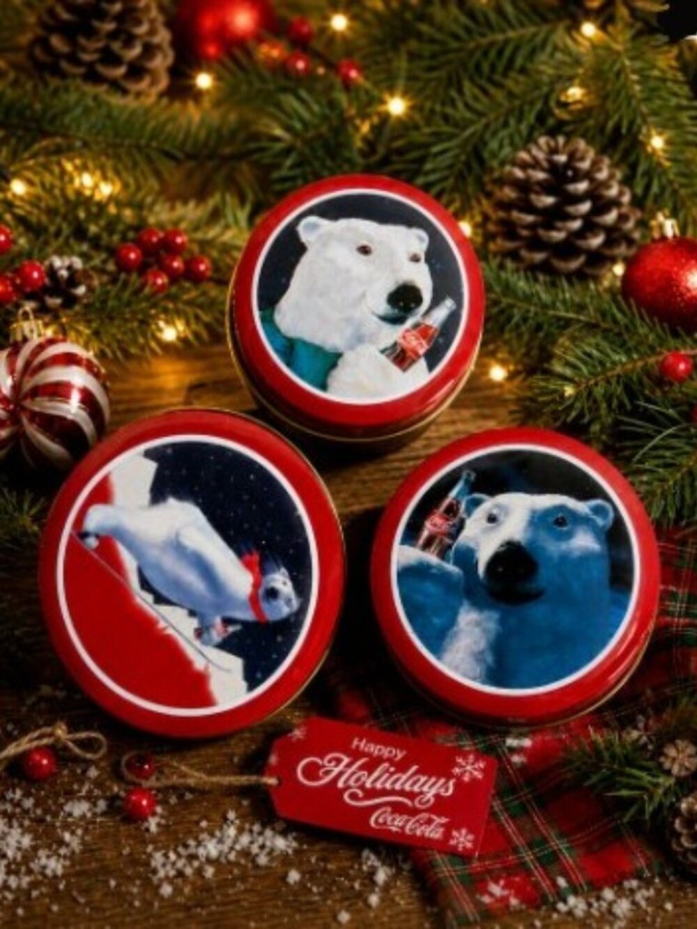 Vintage 1994 Coca‑Cola Polar Bear Nesting Tin Canister Set (3‑Piece)